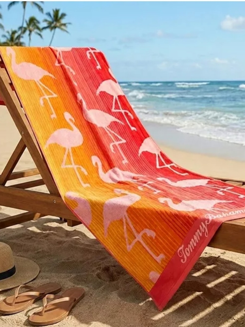 Tommy Bahama Flamingo Sunrise Yarn Dyed Beach Towel Size 36" x 68" Orange